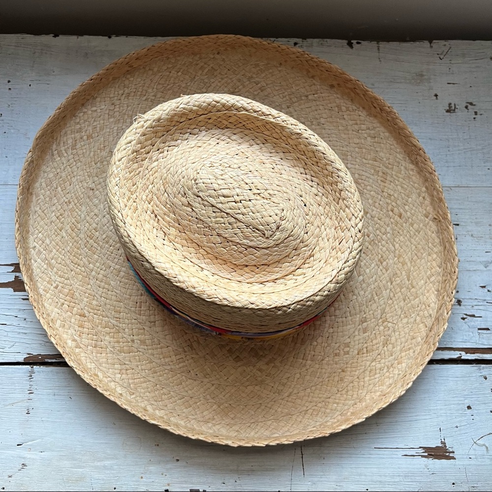 Raffia Straw Woven Tan Sun Hat with Tropical Band - Picture 8 of 13